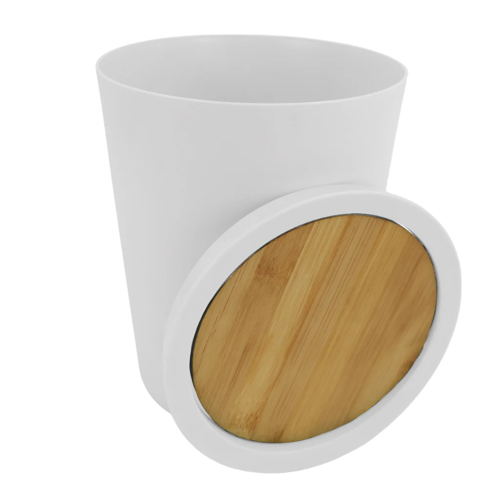 Bote de Basura Blanco con Tapa de Bambú - Image 3