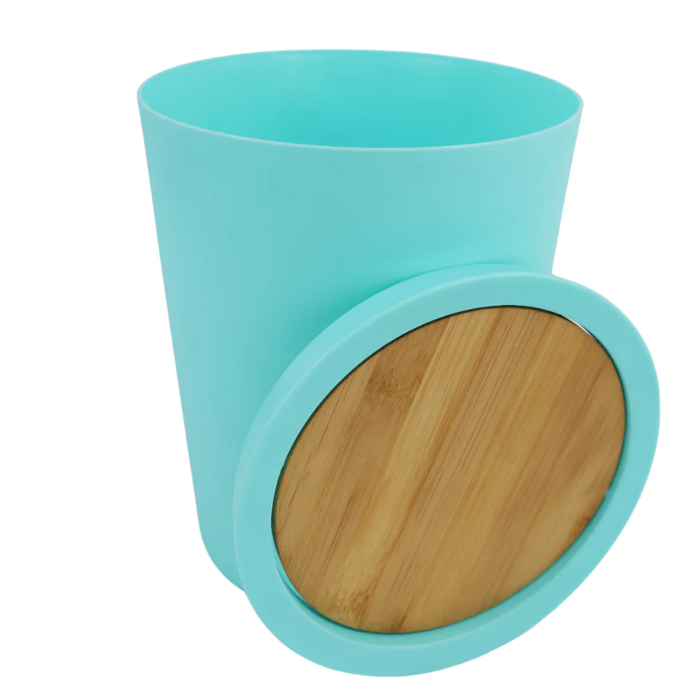 Bote de Basura Verde con Tapa de Bambú - Image 3