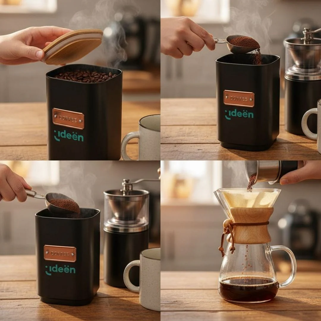 Contenedor Metálico Cuadrado con Tapa de Bambú - Image 4