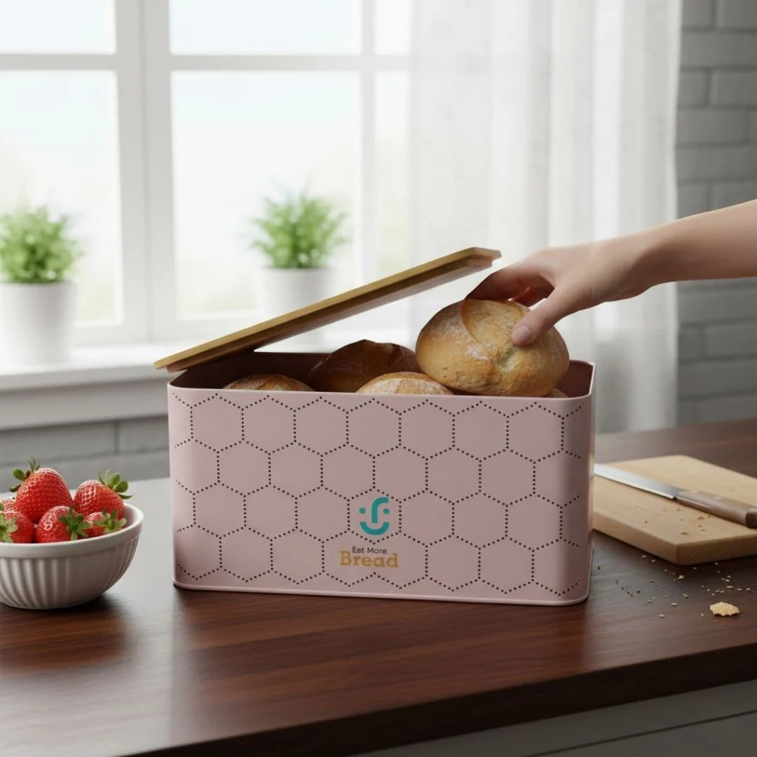 Contenedor Metálico Rectangular con Tapa de Bambú - Panera - Image 4