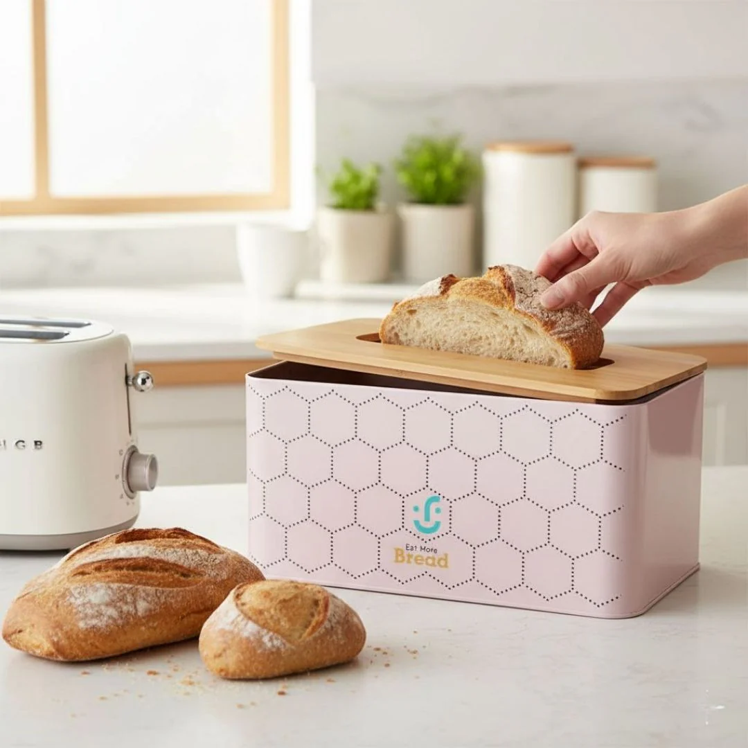 Contenedor Metálico Rectangular con Tapa de Bambú - Panera - Image 6