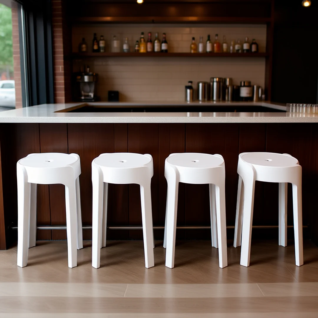 Set de 4 Bancos de Plástico Apilables – Color Blanco - Image 5