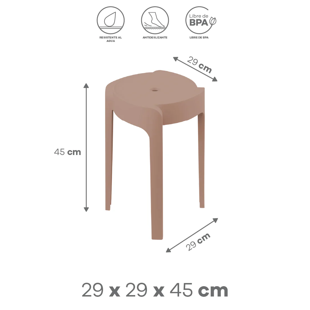 Set de 4 Bancos de Plástico Apilables – Color Café Claro - Image 6